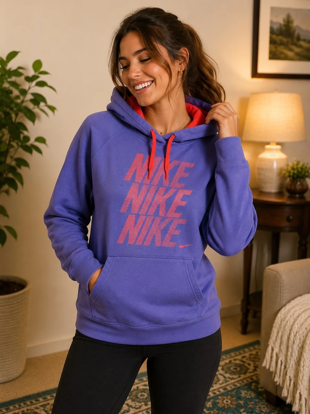 Nike Purple Hoodie with Red Logo and Lined Hood